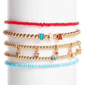 Kids Lil' Ashley Gold-Tone Patriotic Stretch Bracelet Set