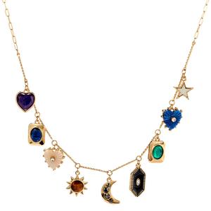 Ashley Gold Celestial and Gemstone Charm Necklace