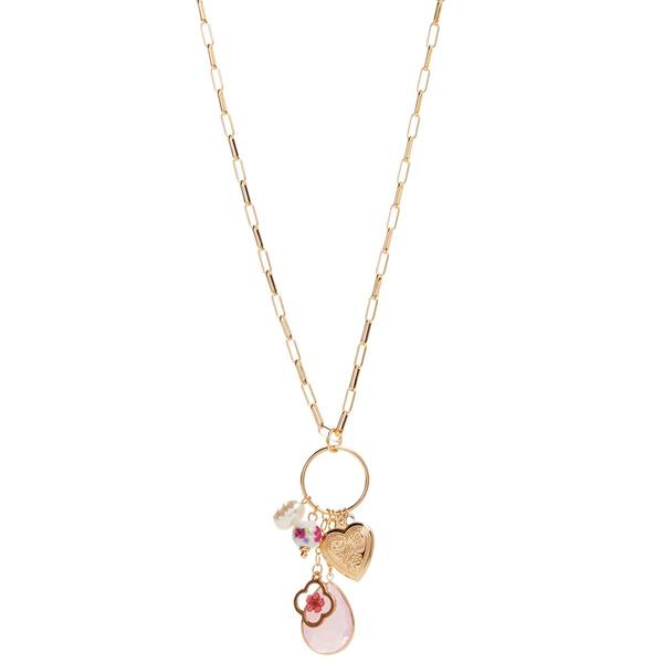 Ashley Paperclip Link Chain Necklace w/ Charm Cluster Pendant