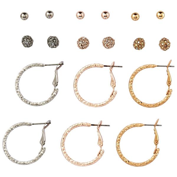 Ashley 6pr. Two-Tone Studs/Crystal Balls/Hoop Earrings