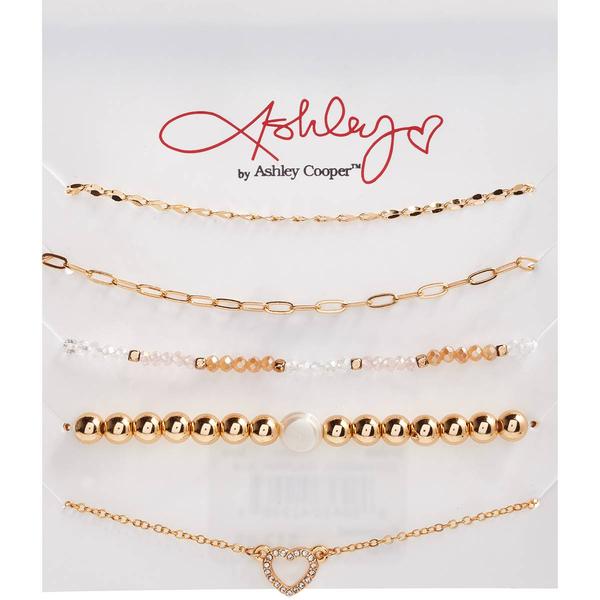 Ashley Gold-Tone Crystal Accent/Pearl Chain Bracelet Set
