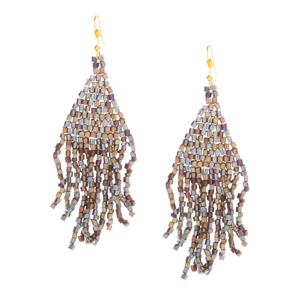 Ashley Cooper(tm) Iridescent Seed Bead Fringe Dangle Earrings