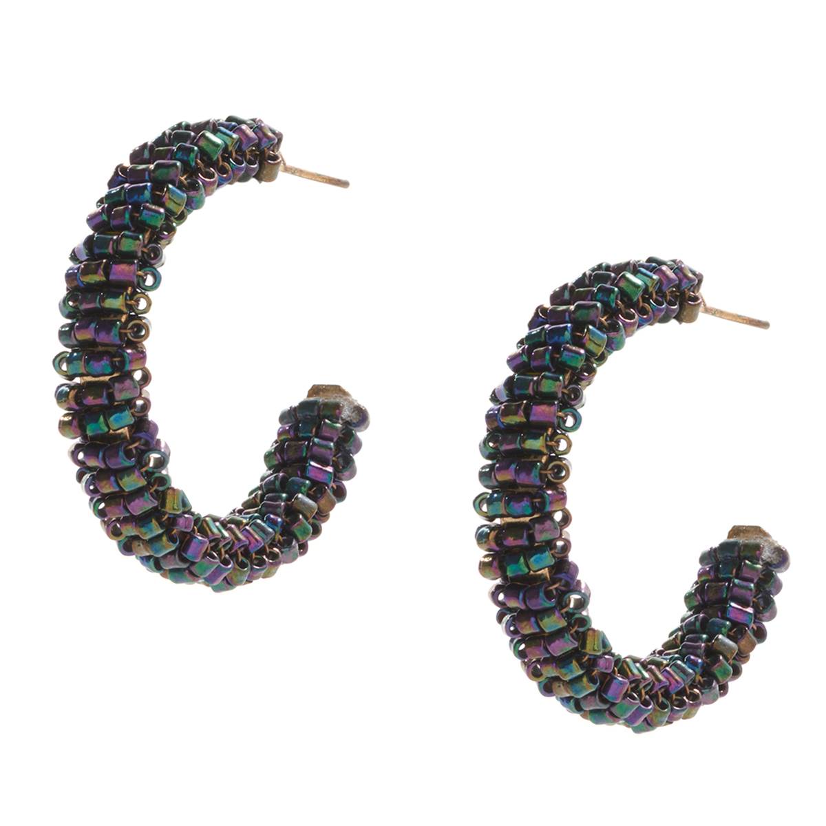 Ashley Cooper(tm) Iridescent Seed Bead Hoop Earrings