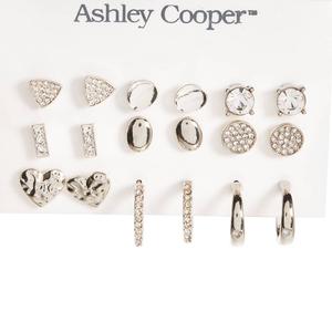 Ashley Cooper(tm) Pave Accent/Polished Shapes/Mini Hoop Earring Set