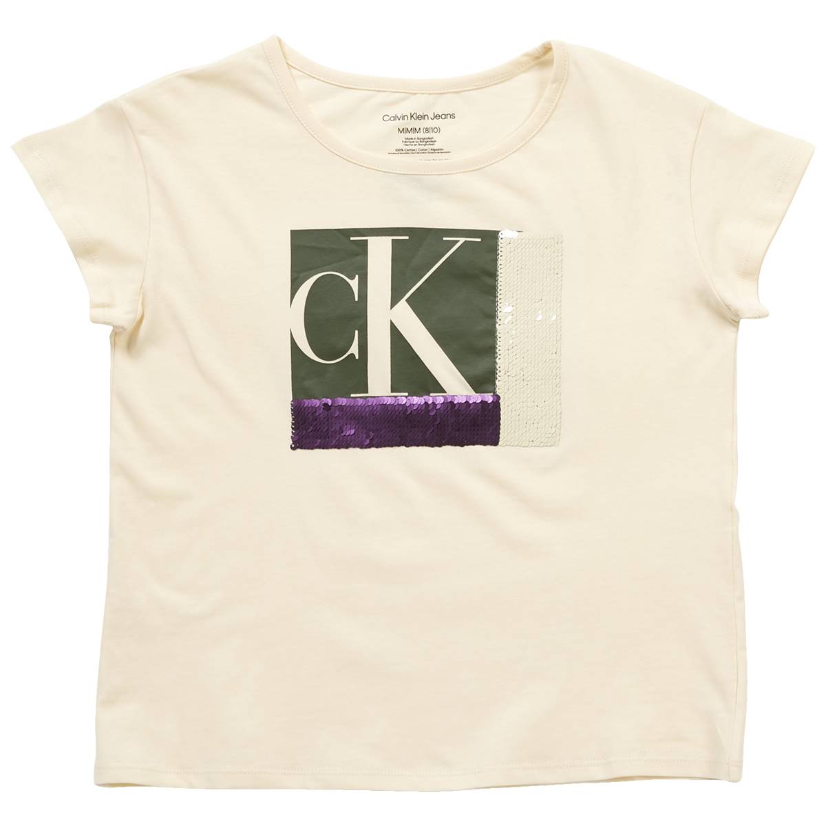 Girls (7-16) Calvin Klein Color Block Logo Sequin Tee - Seedpearl