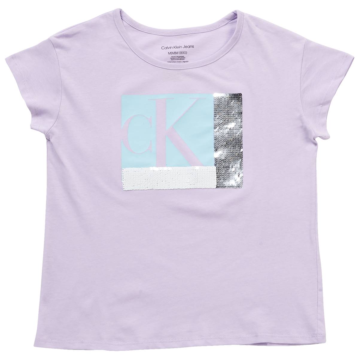 Girls (7-16) Calvin Klein Color Block Logo Sequin Tee - Lilac