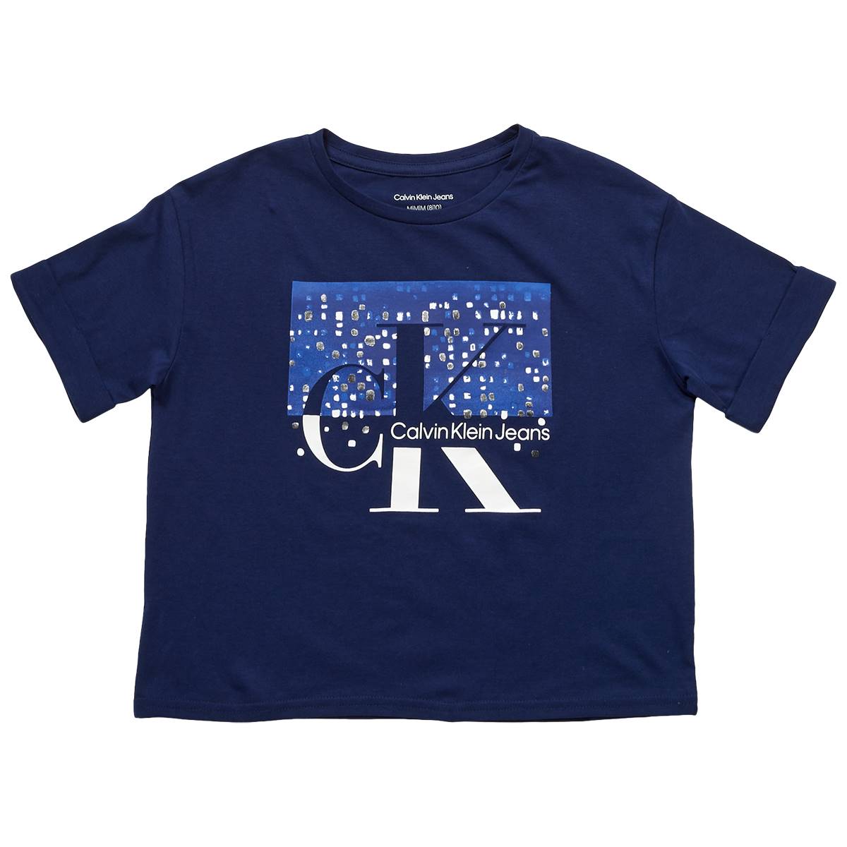 Girls (7-16) Calvin Klein Sparkle Monogram Tee - Medieval Blue
