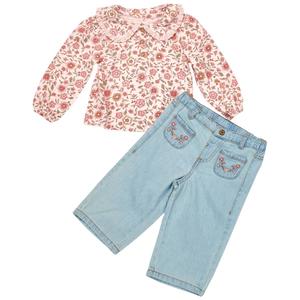 Baby Girl (12-24M) Kids Headquarters(R) Flower Top/Denim Pants Set