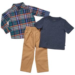Toddler Boy Nautica 3pc. Plaid Button Front Tee & Pants Set