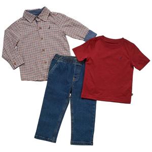Toddler Boy Nautica 3pc. Check Button Front Tee & Pants Set