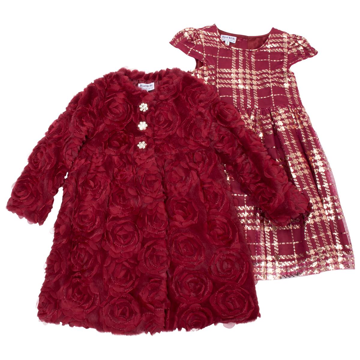 Girls (4-6x) Blueberi Boulevard Soutache Coat W/ Foil Plaid Dress