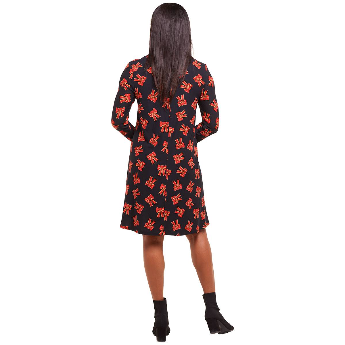 Womens Harlow & Rose Long Sleeve Holiday Bows Shift Dress