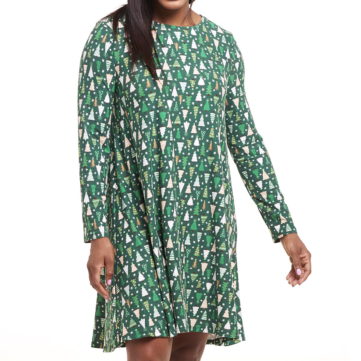 Petites Harlow & Rose Long Sleeve Christmas Trees Shift Dress