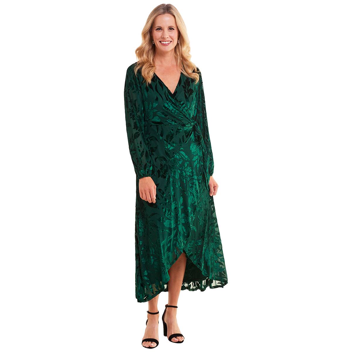 Womens Harlow & Rose Long Sleeve Burnout Velvet Wrap Dress