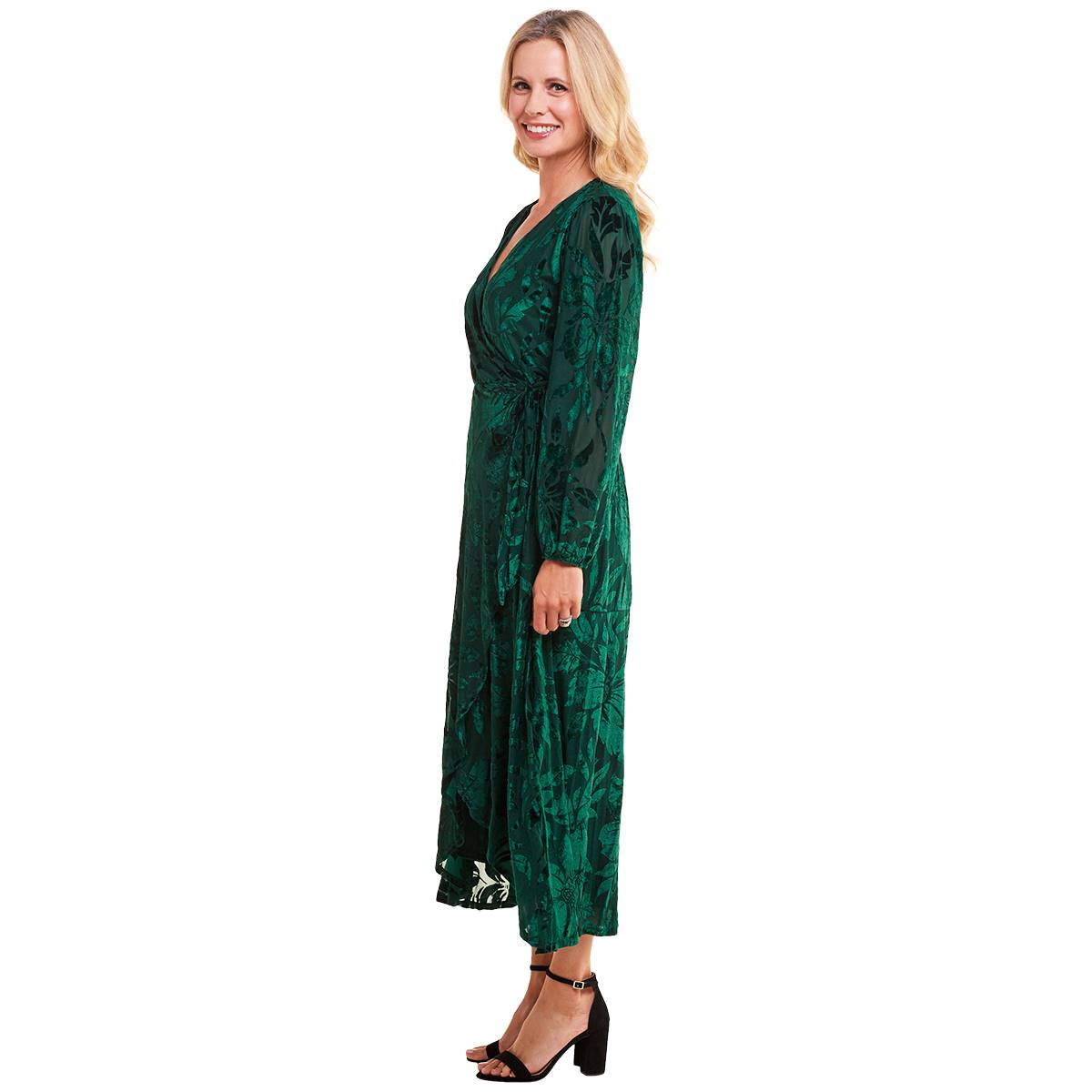 Womens Harlow & Rose Long Sleeve Burnout Velvet Wrap Dress