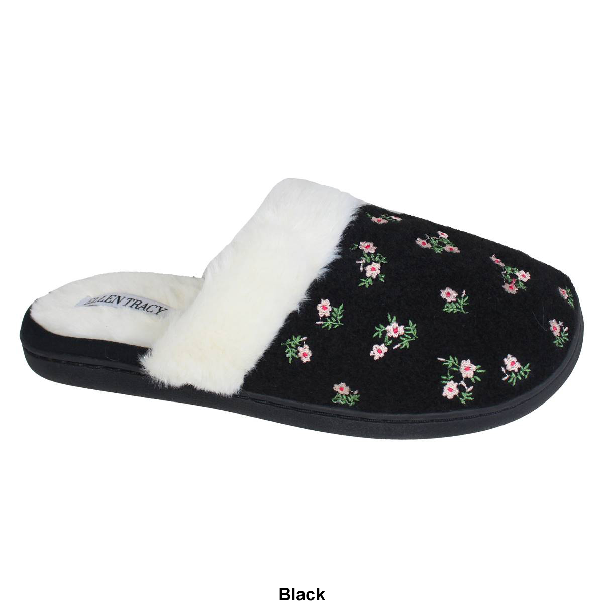 Womens Ellen Tracy Floral Embroidered Slide Slippers