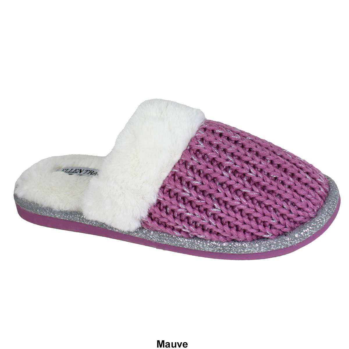 Womens Ellen Tracy Shimmer Knit Slide Slippers