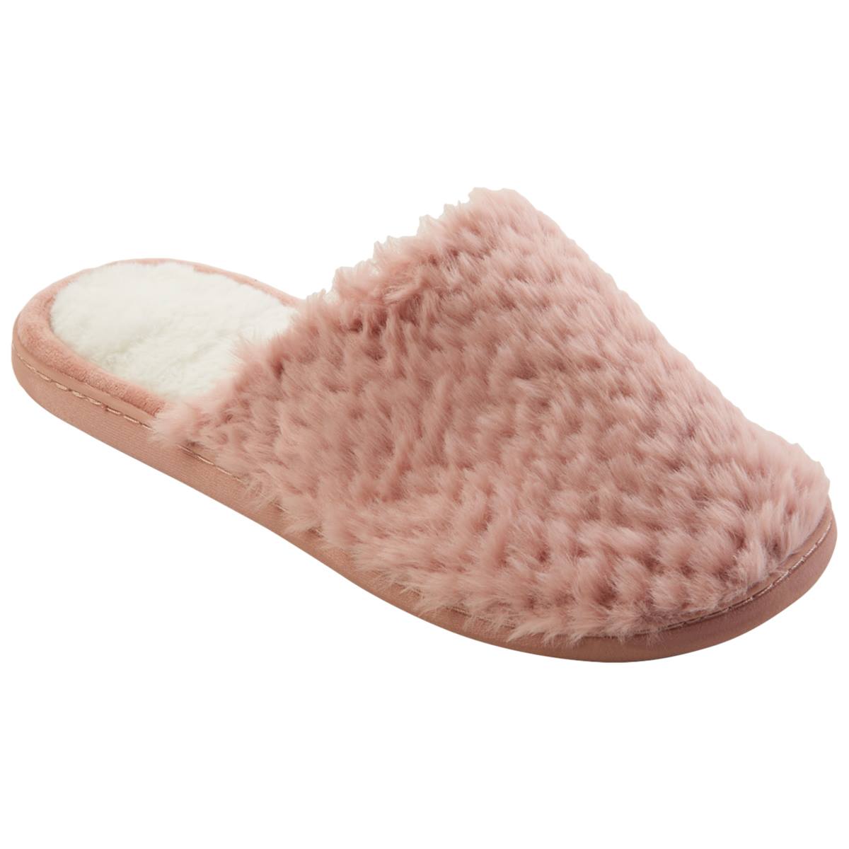 Womens Gold Toe(R) Embossed Faux Fur Scuff Slippers