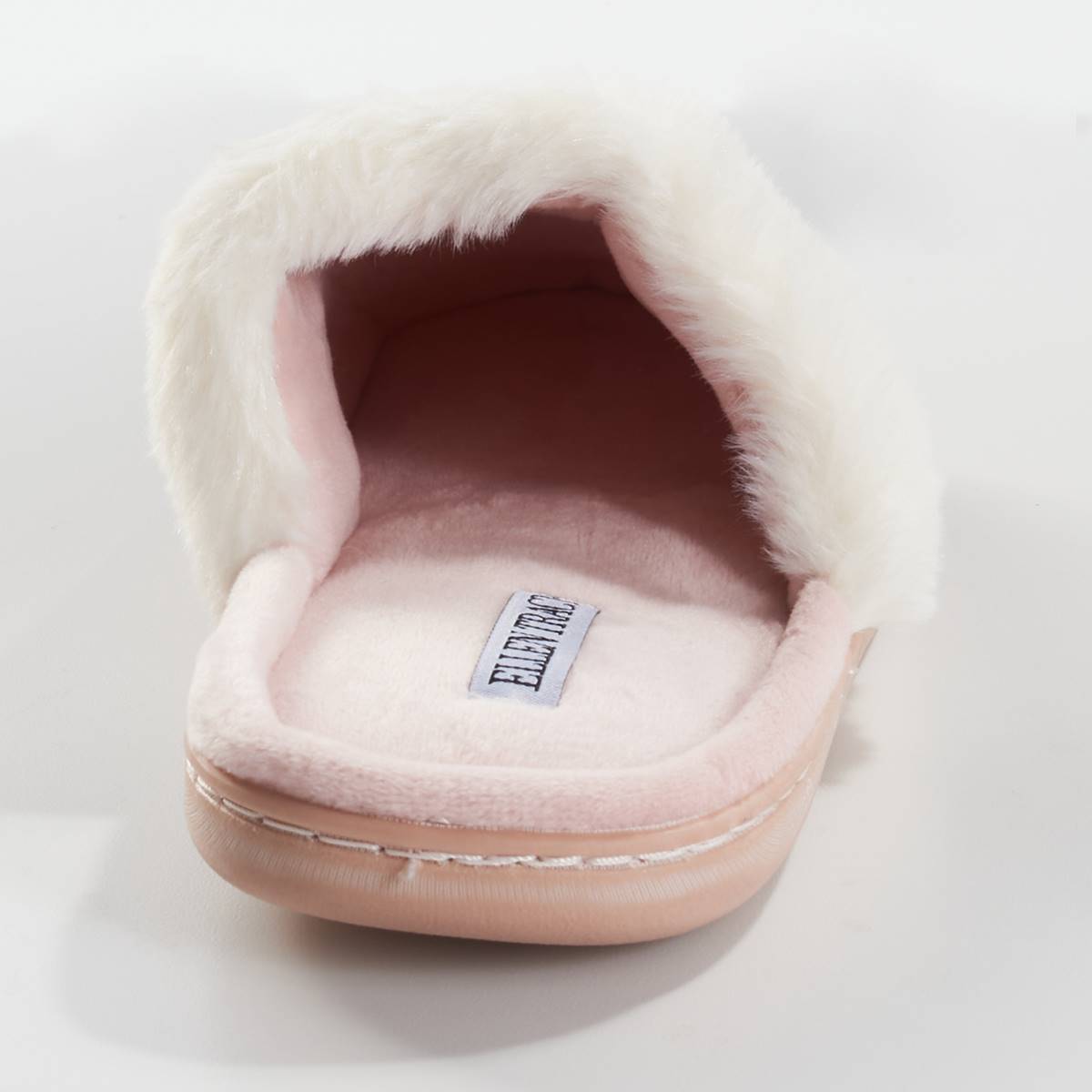 Womens Ellen Tracy Marled Knit Scuff Faux Fur Collar Slippers