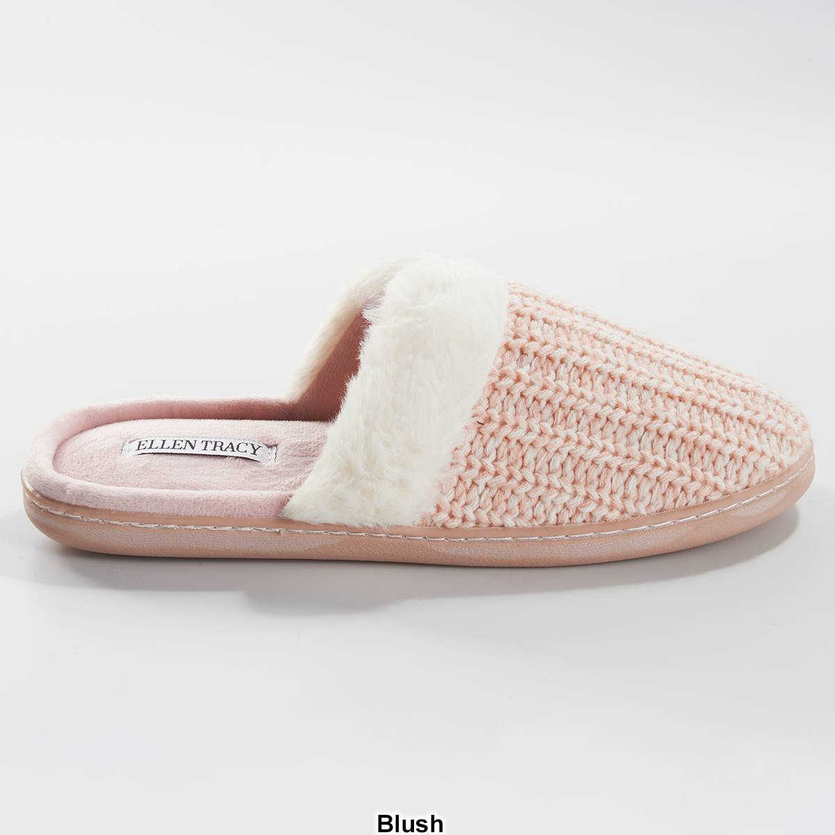 Womens Ellen Tracy Marled Knit Scuff Faux Fur Collar Slippers