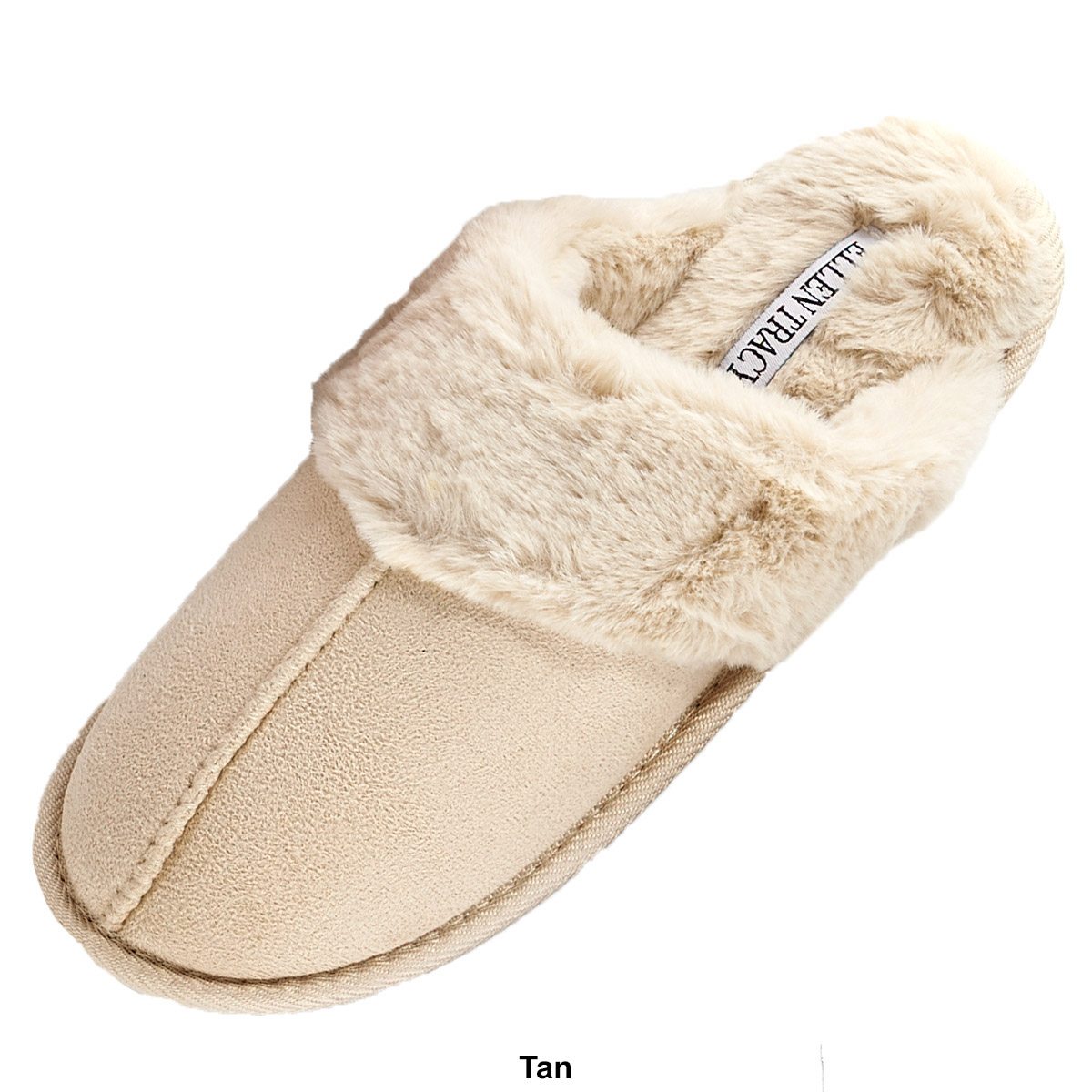 Womens Ellen Tracy Faux Fur Collar Microsuede Clog Slippers