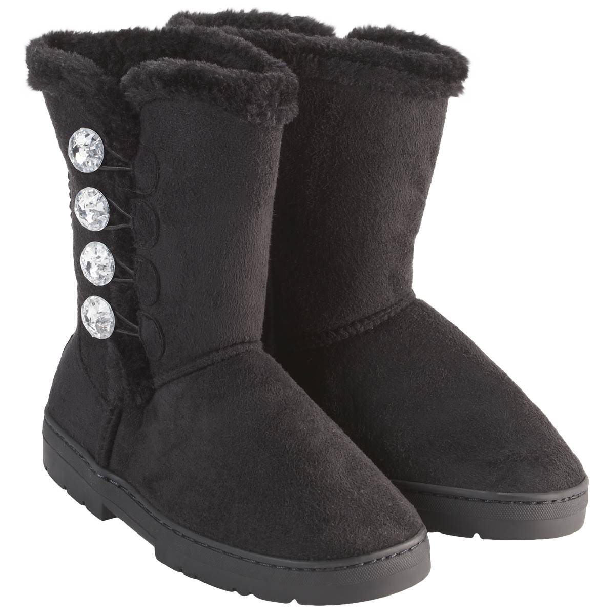 Girls Bebe Fur Lined Trim Tall Boots W/Rhinestone Buttons