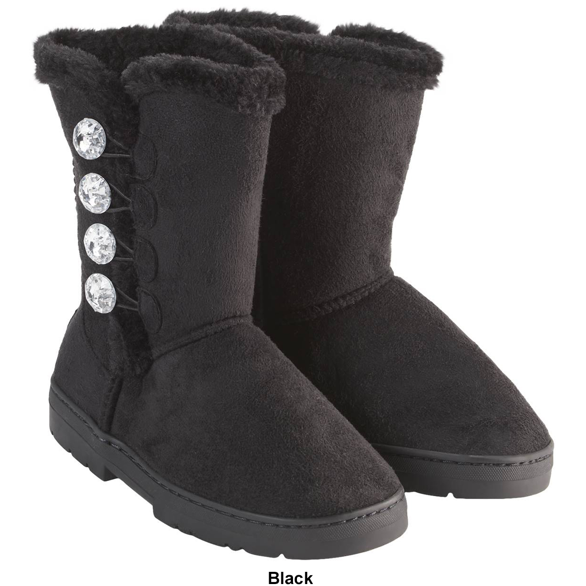 Girls Bebe Fur Lined Trim Tall Boots W/Rhinestone Buttons