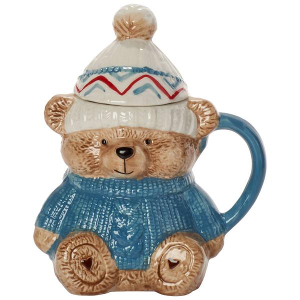 Home Essentials 23oz Teddy Bear W/ Blue Sweater Covered Mug