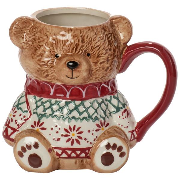 Home Essentials 30oz. Teddy Bear Mug with Sweater - Red