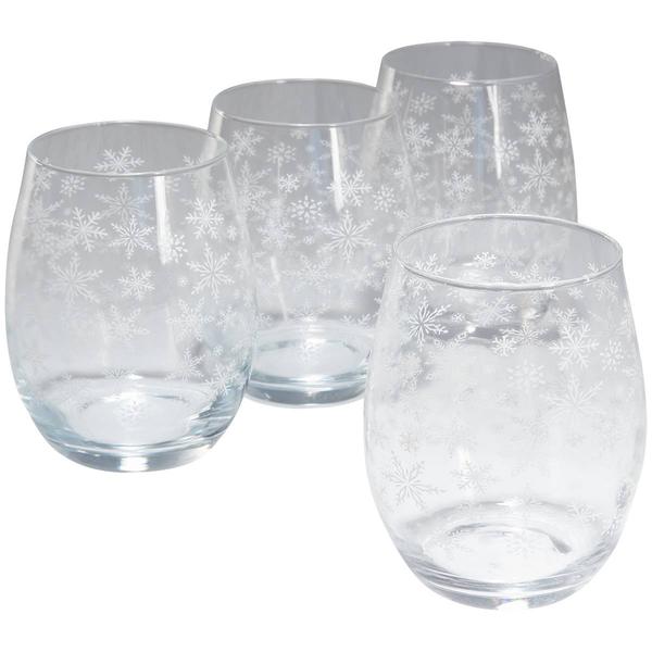 Home Essentials Snowflake Stemless Wine Glasses - Set of 4