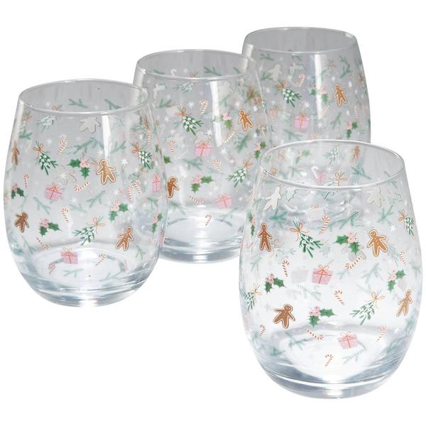 Home Essentials Gingerbread Stemless Wine Glasses - Set of 4