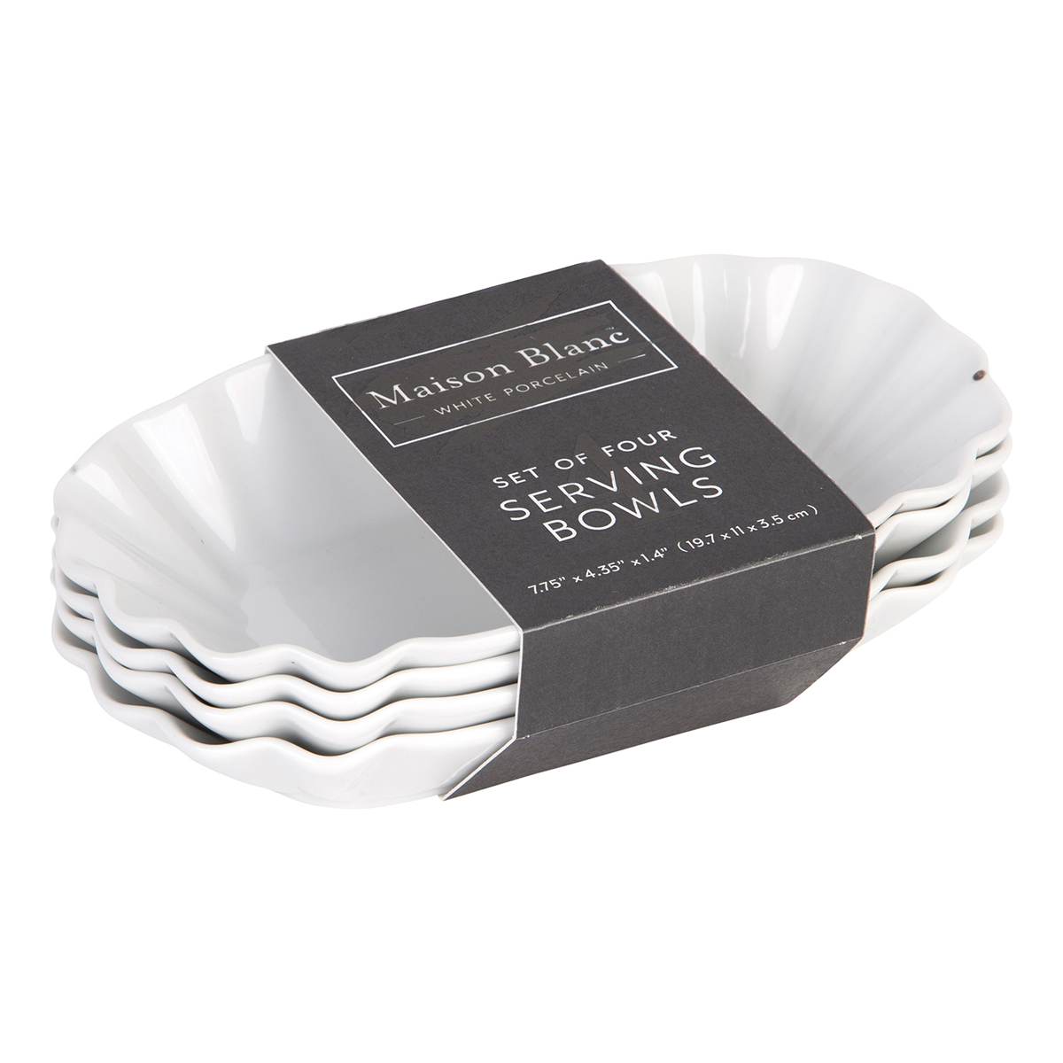 Home Essentials Maison Blanc Oval Ruffle Serve Bowls -  Set Of 4