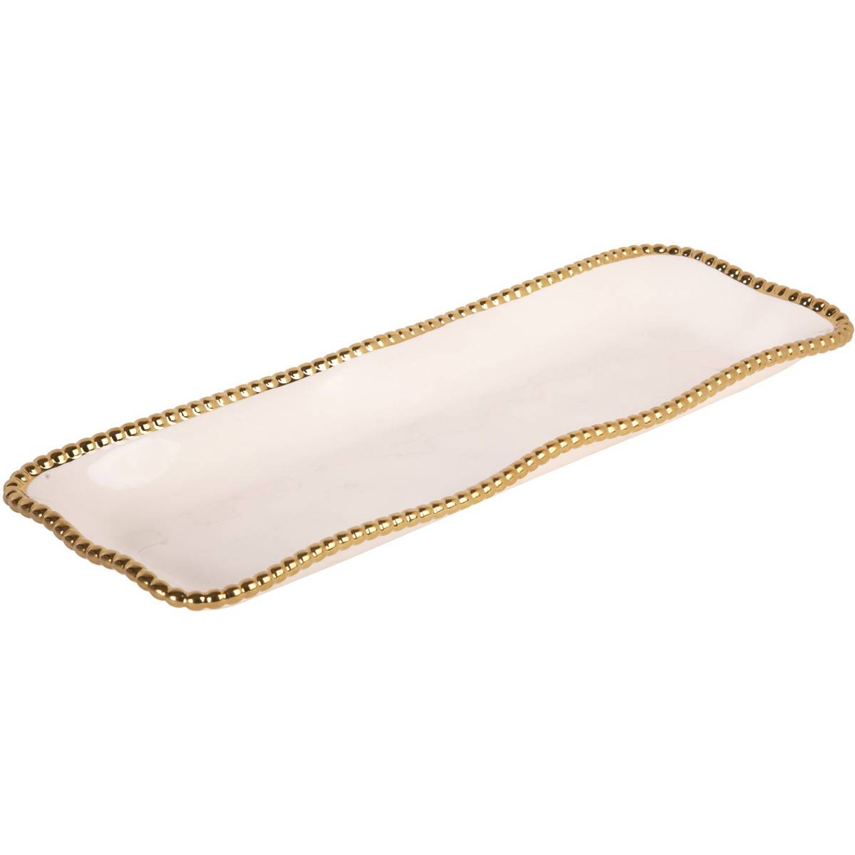 Home Essentials 18x8 White Rectangle Gold Edge Serving Tray