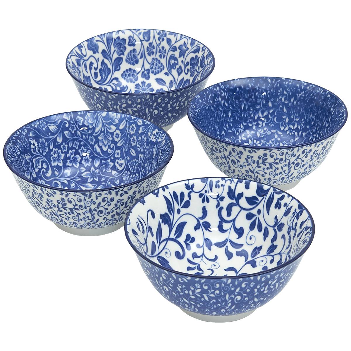 Home Essentials 6in. Blue/White Print Bowls - Set Of 4