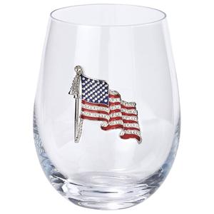 Home Essentials 19oz Stemless W/Brooch Waving Flag