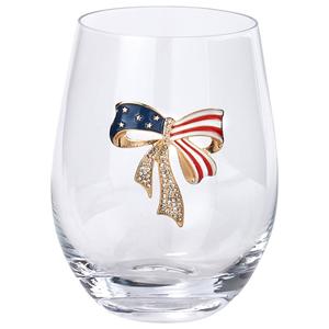 Home Essentials 19oz Stemless W/Brooch Red/White/Blue&Gold