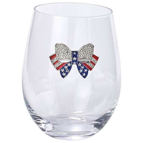 Home Essentials 19oz Stemless W/Brooch Red White & Blue Bow