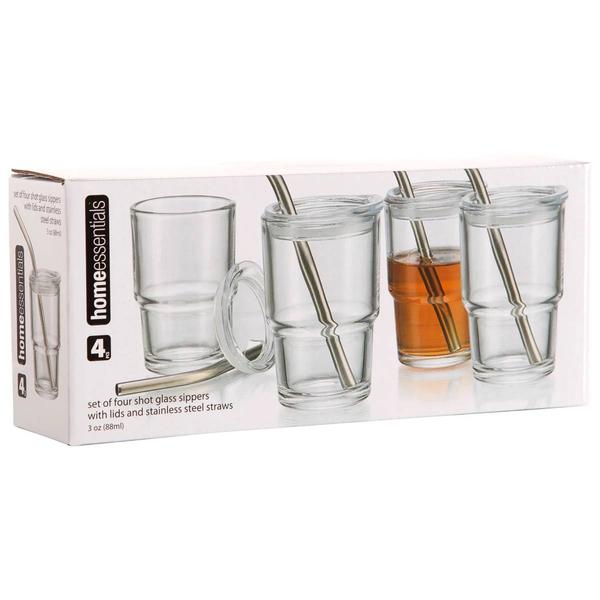 Home Essentials Clear Mini Sippers with Straw - Set of 4