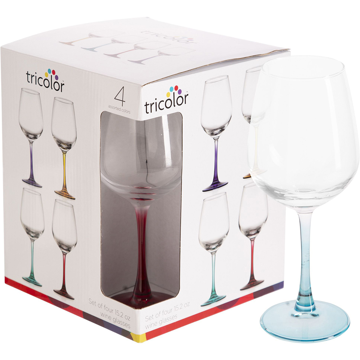 Home Essentials Set Of 4 Tri-Color Wine Glasses