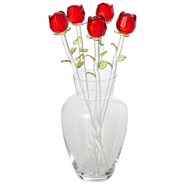 Home Essentials Red Roses with Vase Set of 6