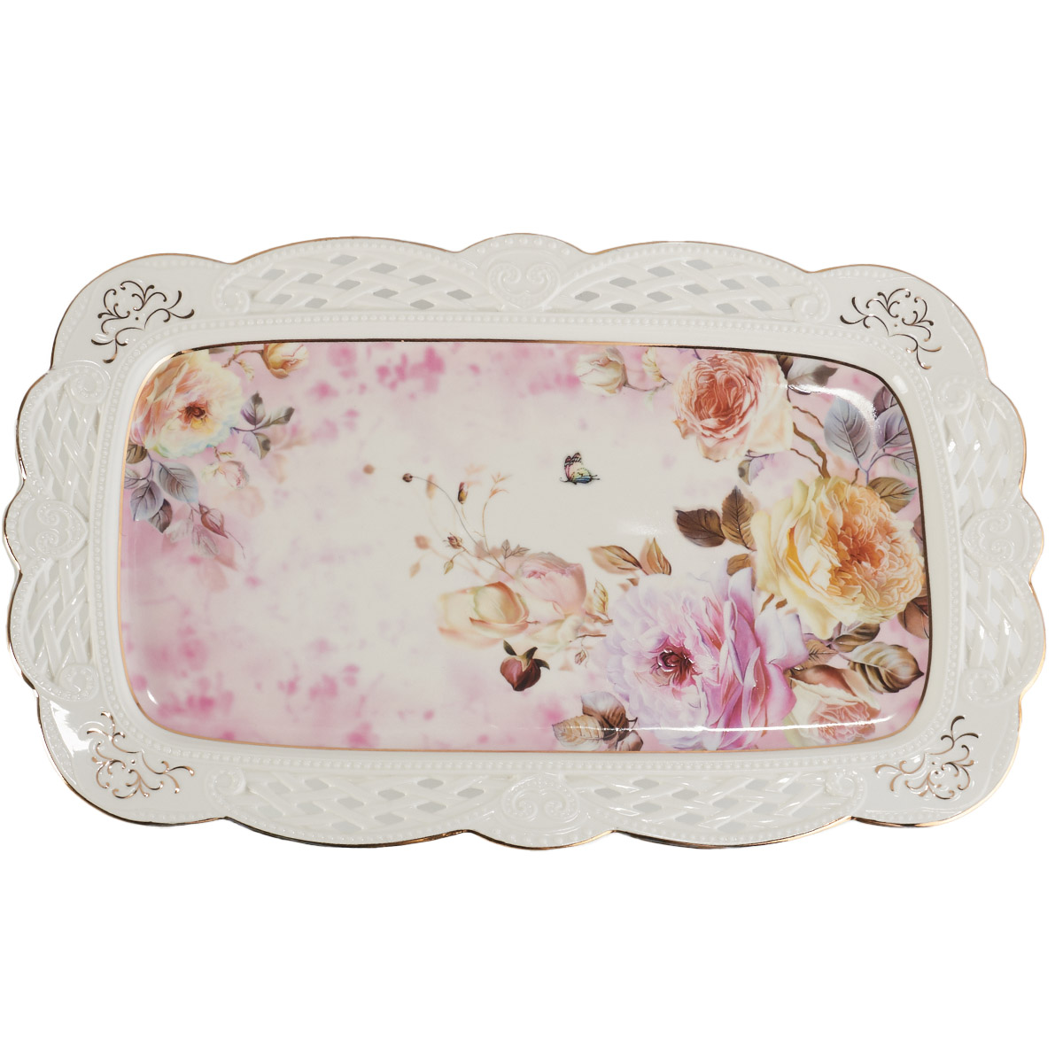 Home Essentials Rosette Floral Pierced Serving Tray
