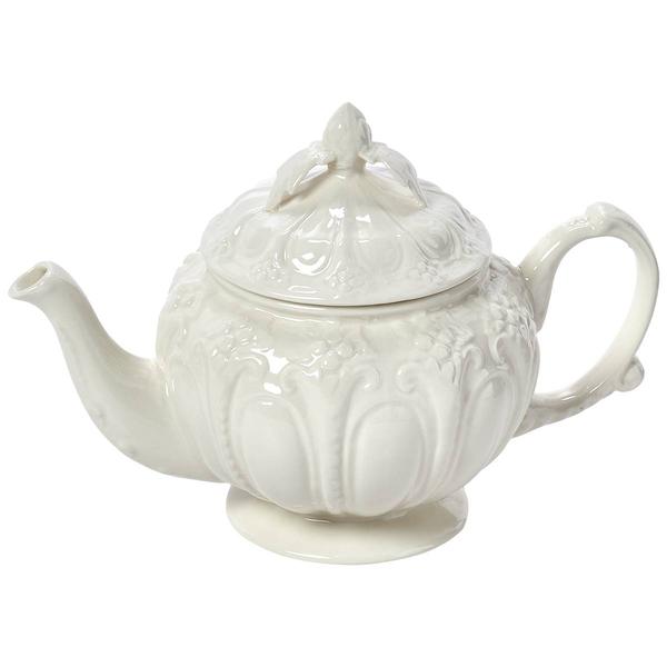 Home Essentials 26oz. Embossed Ivory Round Teapot