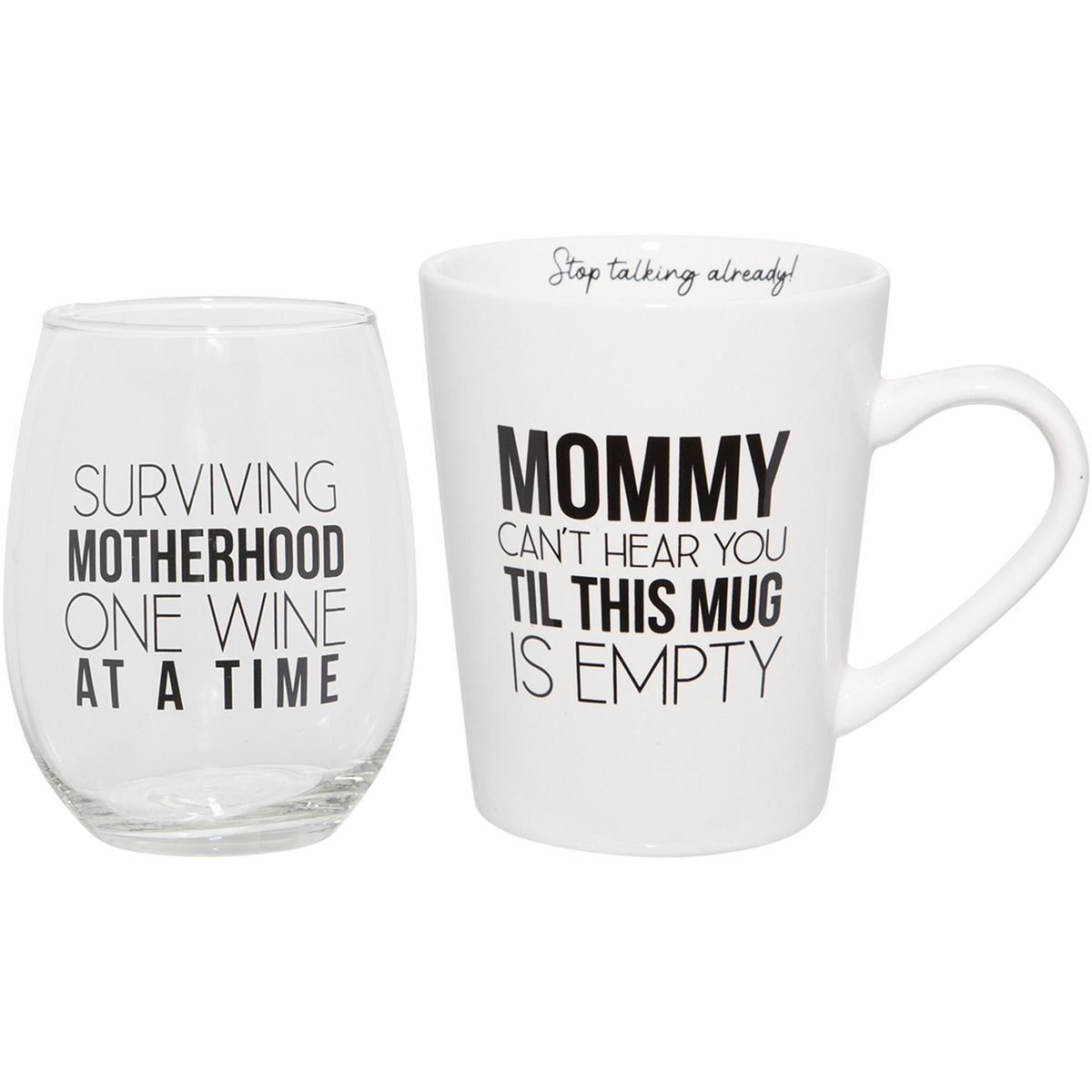 Home Essentials Mug & Stemless Surviving Motherhood Set