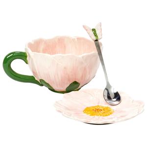 Home Essentials 12oz. Peony Teacup/Saucer & Spoon