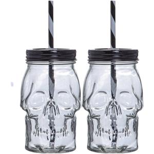 Home Essentials Set of 2 Skull Sippers w/ Straws
