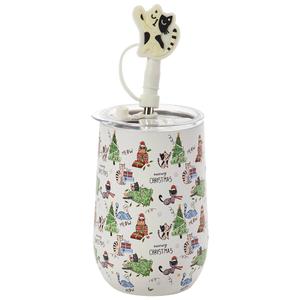Home Essentials Cats Wine Tumbler w/ Sipper Straw