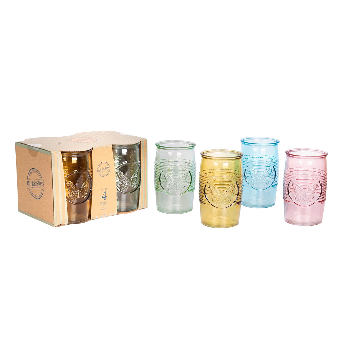 Home Essentials Impression Butterfly Highball Glasses - Set Of 4