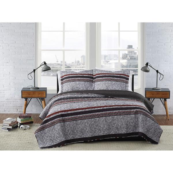 London Fog Warren Stripe 3pc. Quilt Set