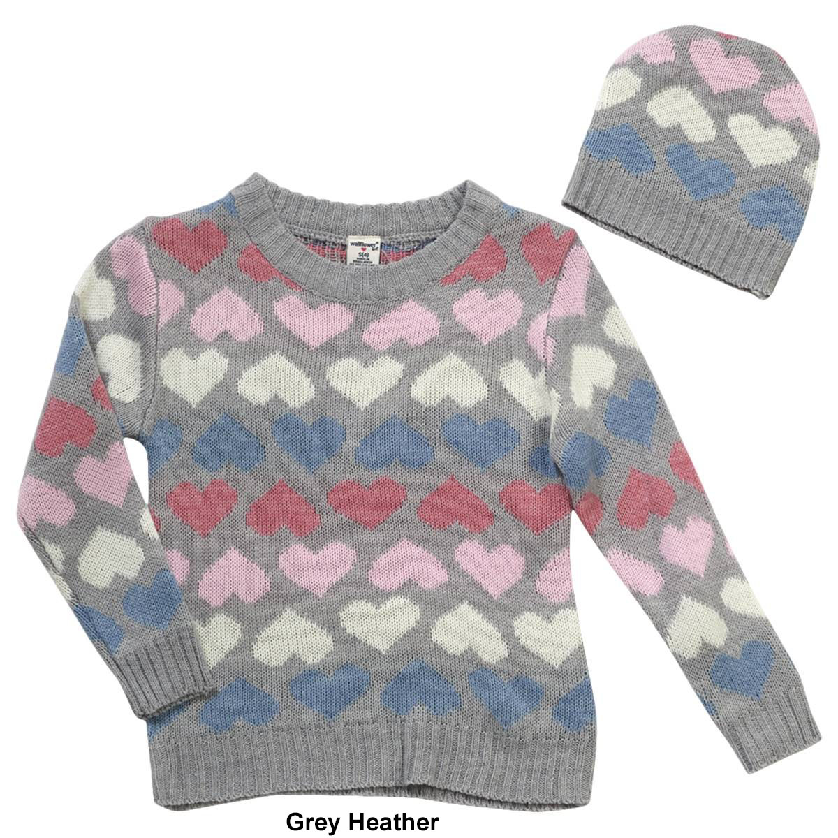Girls (4-6x) Wallflower Girl(R) Jacquard Hearts Sweater W/Beanie