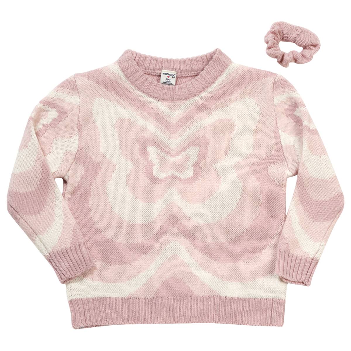 Girls(4-6x) Wallflower Girl(R) Jacquard Butterfly Sweater W/Scrunch